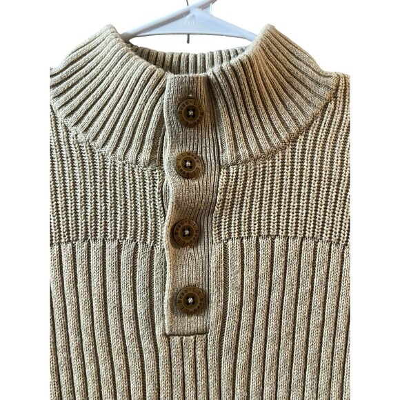 L.L. Bean Sweater Mens Large Beige Mock Neck Knit Preppy Outdoors Cotton Button - Picture 3 of 11